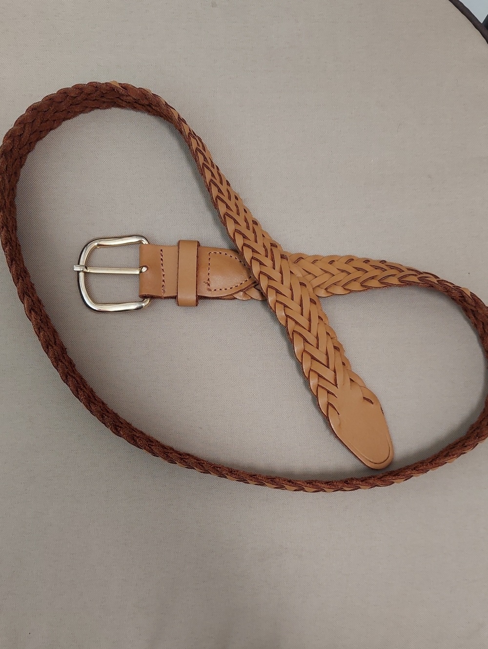 Argentina Belt, Size M, Genuine Leather Vachetta Blonde Woven, Gold Brass Buckle
